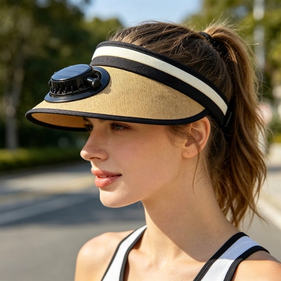 AuroraX Rechargeable Solar Visor Hat Solar Fan Hats for Men UV Protection Hands Free Lightweight Battery Operated Yellow Portable Fan for Travel