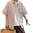 thumbnail image 2 of Camisa a rayas para hombre, camisas informales de moda de media manga con botones para hombre para verano, 2 of 8
