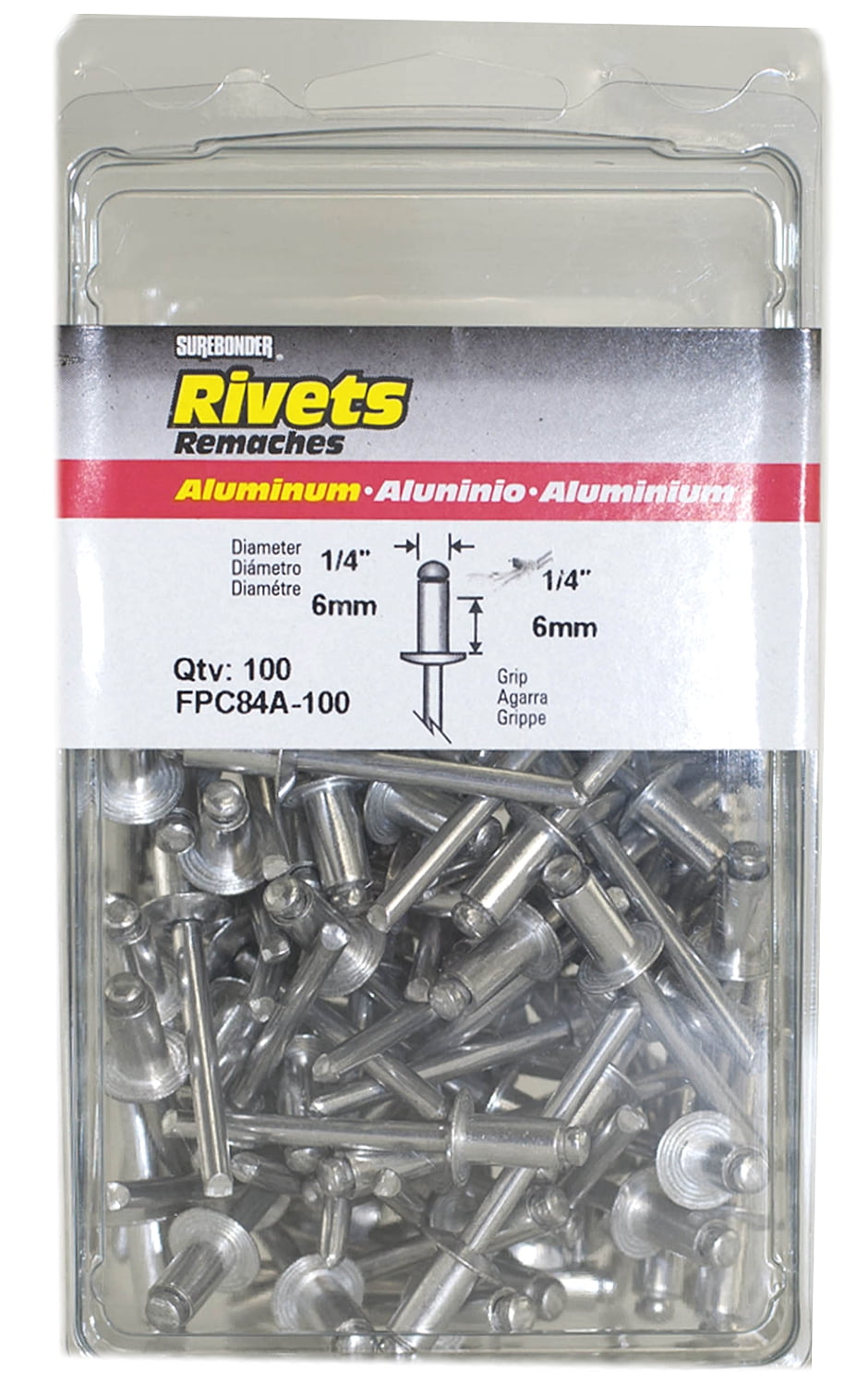 FPC84A-100 Short Aluminum Rivets - 1/4" Diameter, 1/4" Grip - 100 Count