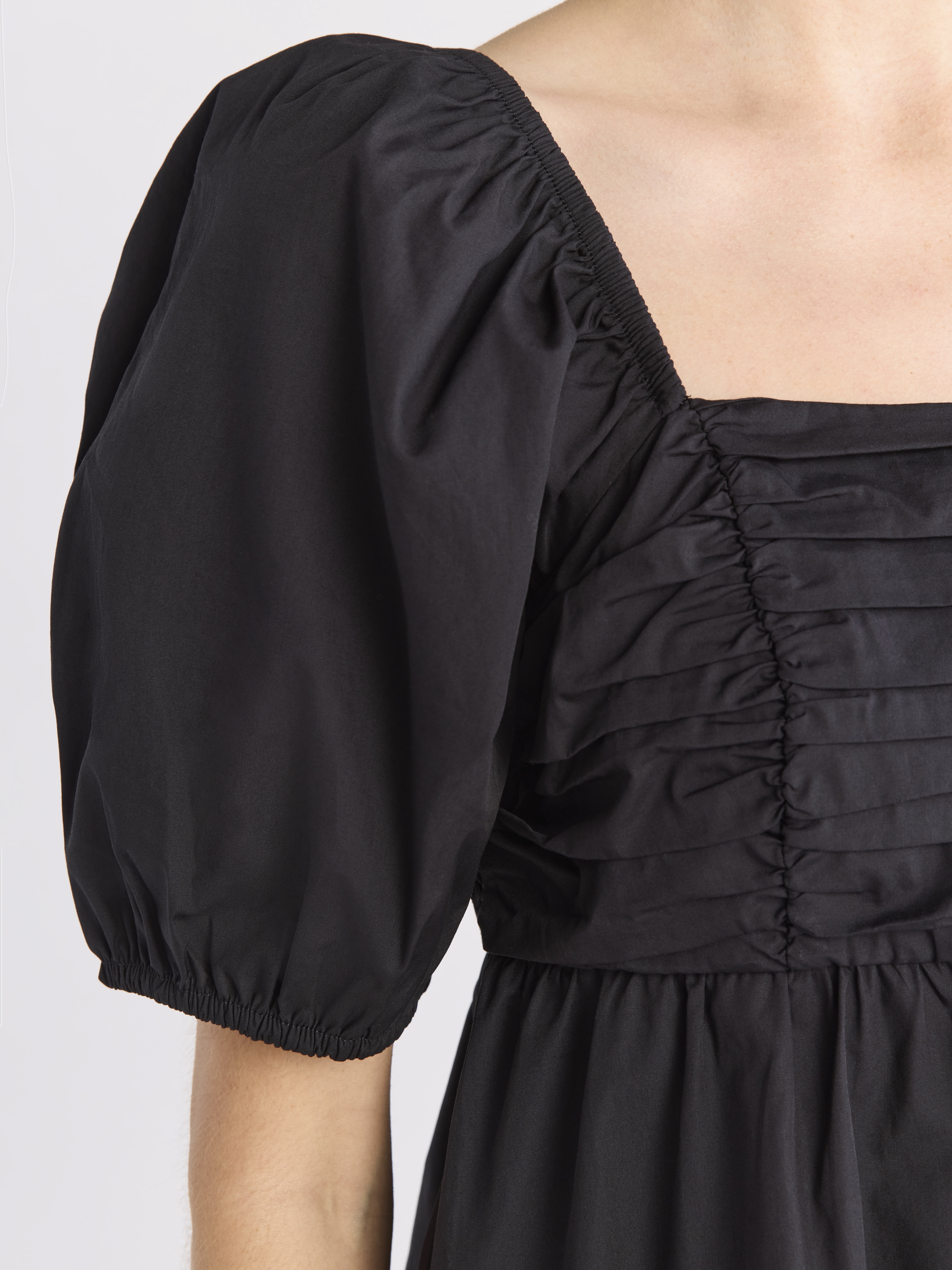Free Assembly Women's Shirred Cotton Mini Dress with Puff Sleeves, Sizes XS-XXXL