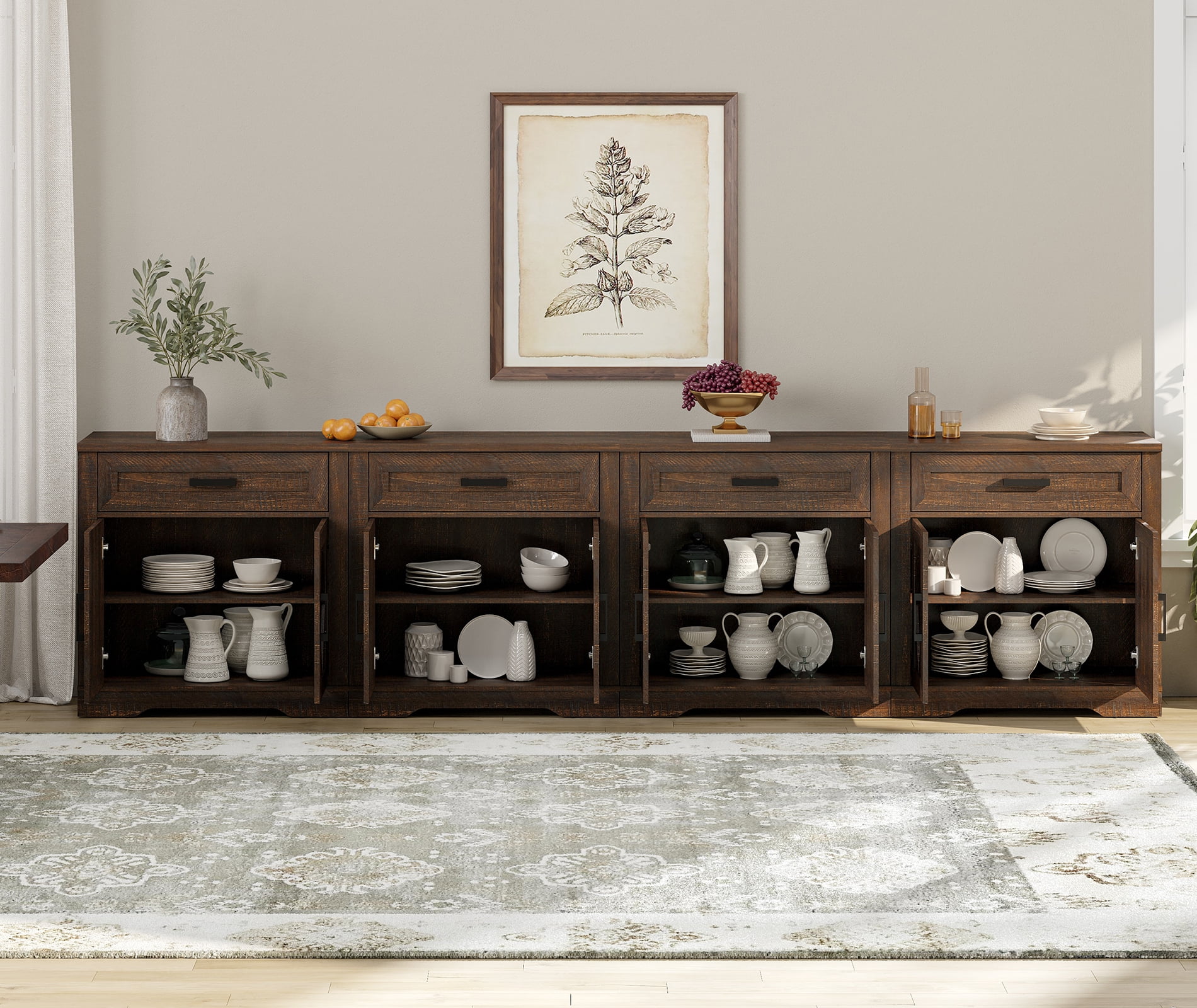 WAMPAT 126"W Large TV Stand,4-in-1 Farmhouse Entertainment Center with Storage Barn Door Cabinet,TV Console Table with Media Cabinet and Drawers for Living Room,Bedroom,Rustic Brown