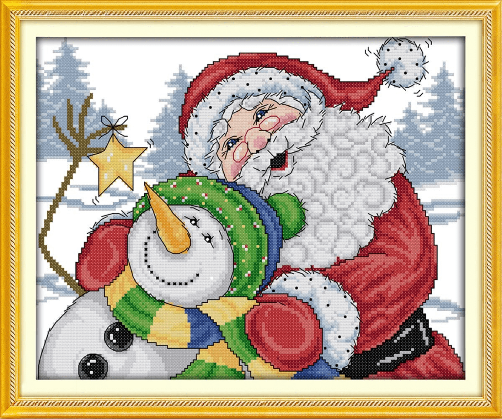 Cross Stitch Stamped Kits 11CT 9X11 inch Pre-Printed Cross-Stitching  Starter Patterns for Beginner Kids or Adults Embroidery Needlepoint Kits  Santa Claus Christmas Deer Christmas Deer 9x11 Inch