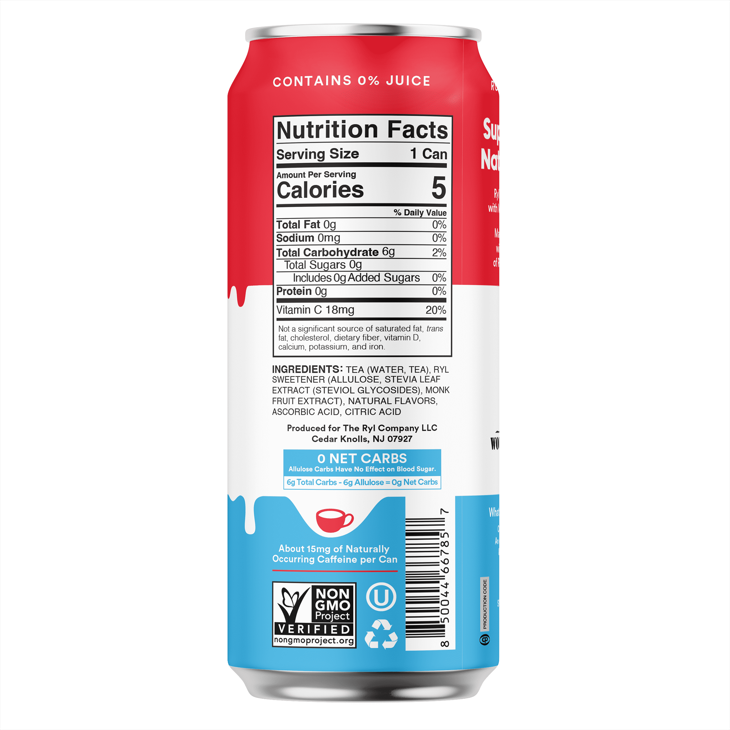 (12 pack) Ryl Iced Tea Rocket Pop, Zero Sugar Antioxidant Tea, Cherry Lime Blue Raspberry Flavor, 16 fl oz Ready-to-Drink Can
