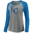 thumbnail image 2 of Women's Majestic Heathered Gray/Royal Kansas City Royals Must Win Tri-Blend Raglan Long Sleeve T-Shirt, 2 of 3