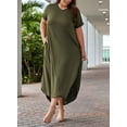 thumbnail image 2 of HOTAPEI Plus Size Dresses for Women Maxi Casual V-Neck Plus Size T-shirt Dress Side Slit Summer Dresses With Pockets, 2 of 7