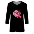 thumbnail image 4 of WREESH Breast Cancer Awareness T-Shirts For Women Casual Crewneck Three Quarters Sleeve Shirts Pink Ribbon Graphic Tees Summer Tops Trendy Solid Loose Fit Tshirt Black A, 4 of 5