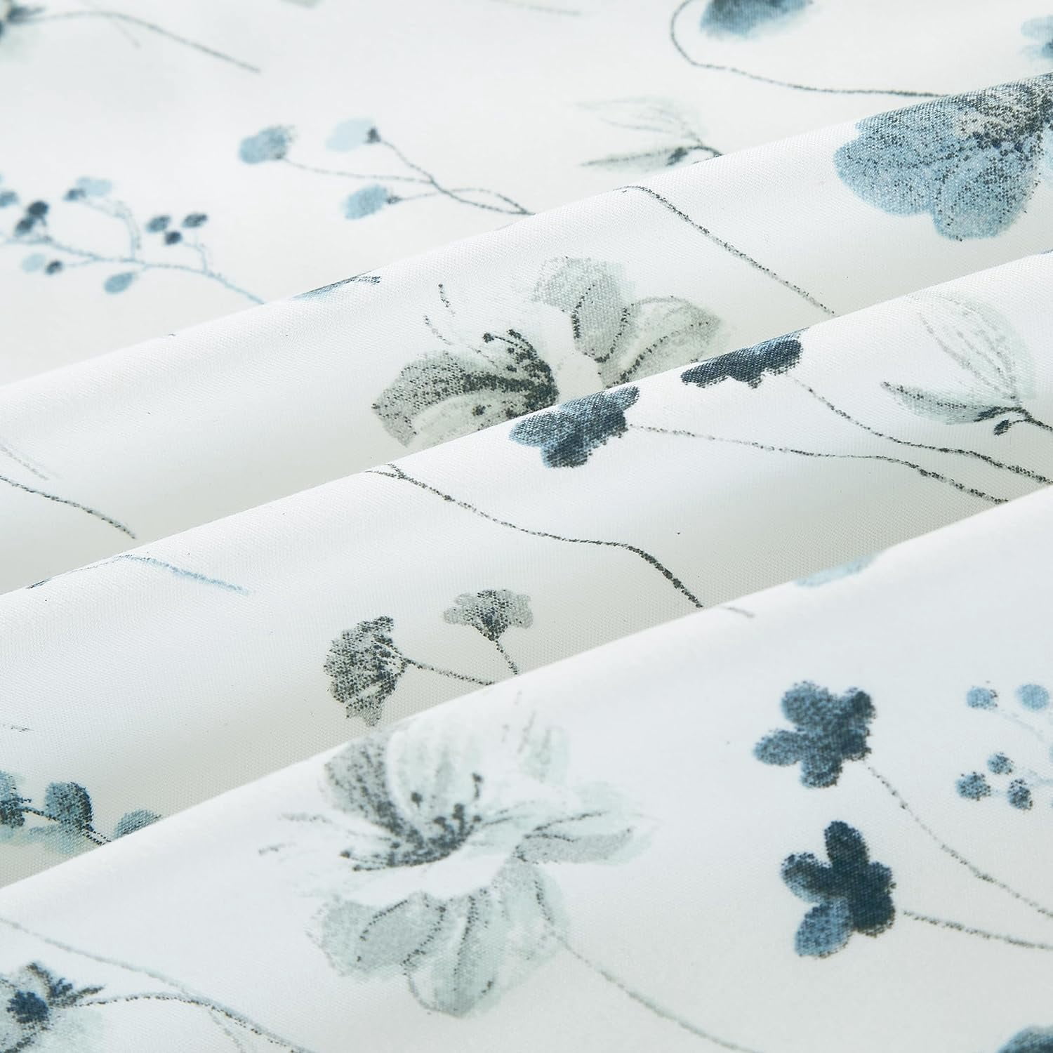 Chezmoi Collection 4-Piece Floral Window Curtain Set with Sheer Backing, Blue White Poppy Floral Printed Microfiber, 120 inch x 84 inch