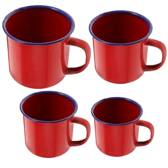UPOUART 4-Piece Red Enamel Cups Set for Home Use, Tea Drinking, Coffee, and Cake Serving