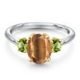 thumbnail image 3 of Gem Stone King 925 Silver and 10K Yellow Gold Brown Tiger Eye and Green Peridot Engagement Ring for Women | 2.10 Cttw | Oval 9X7MM | Gemstone Birthstone | Size 9, 3 of 6
