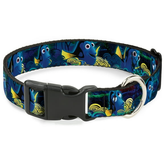 Disney Pet Collar, Dog Collar Plastic Buckle, Dory Poses Swirls Blues Yellows, 20 to 31 Inches 1.5 Inch Wide