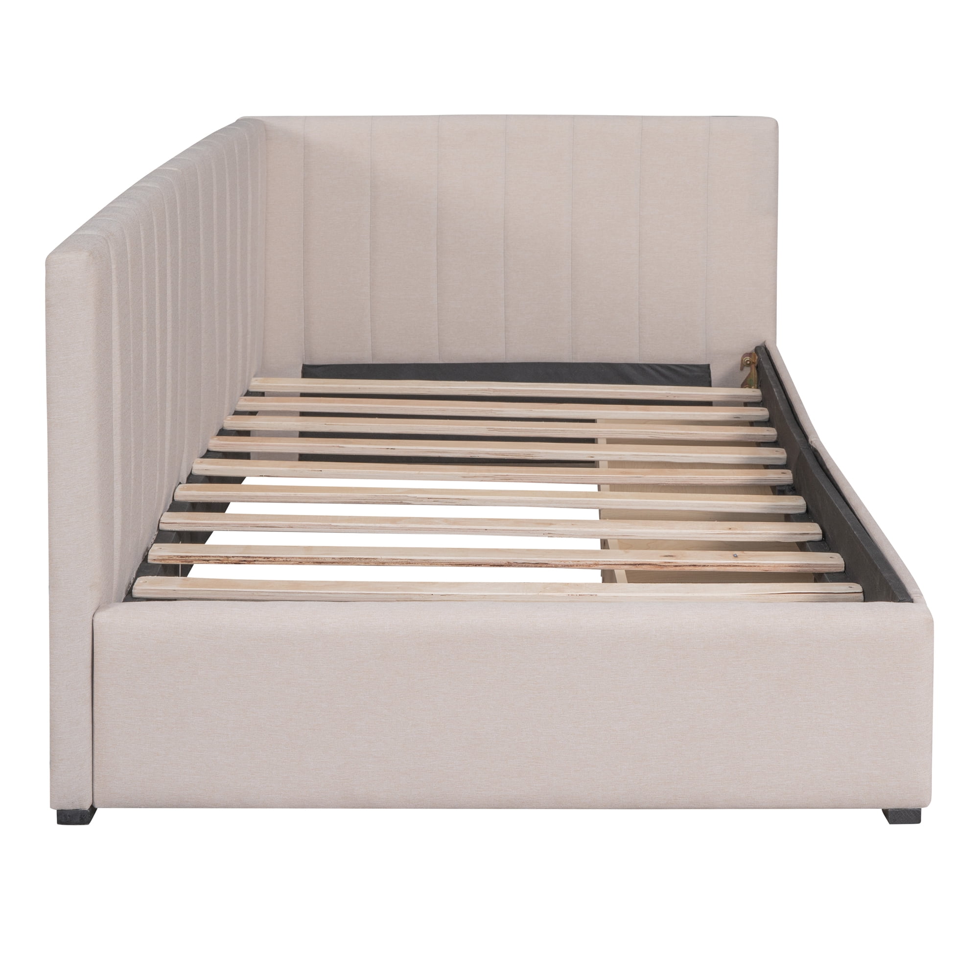 Aukfa Upholstered Daybed with Two Storage Drawers, Twin Sofa Bed Daybed, Beige