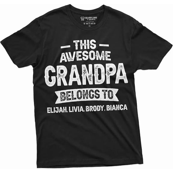 Personalized Awesome Grandpa Grandkids Name Cotton Short Sleeve Unisex T-Shirt