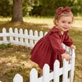 thumbnail image 5 of ZHOGXU Kids Girls Dress Long Sleeve Round Neck Solid Color Comfortable Fashiona Elegant Dresses For Casual Daily Wear,Wine,6-12 Months, 5 of 7