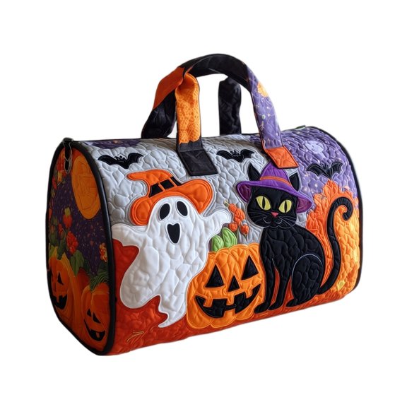 Halloween Yoga Bag for Women with Padded Puffy Barrel Shape, Spooky Carryall Handbag for Ladies, Festive Purse for Autumn Holiday Travel, Gift-Ready Luggage