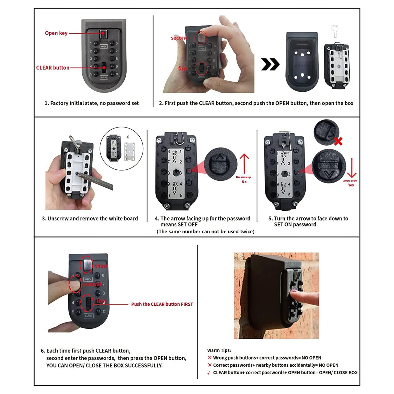 Clearance Equipment package under $20,Indoor & Outdoor Key Lock Box Wall Mounted Button Combination Key Storage Lock Box With Black Rubber Cover & Wall Fixings For 5 To 7 Keys 2PC