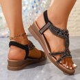 thumbnail image 4 of Rokment Women's Sparkling Rhinestones Wedge Heels Dressy Sandals Ethnic Bohemian Beach Summer Open Toe Slingback Mid Heels for Bride Wedding Banquet Black Size 6, 4 of 7