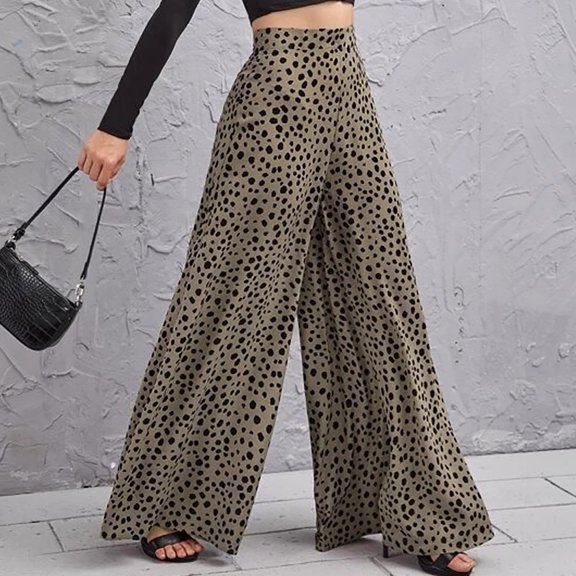 Tbopshirt Pants for Women Plus Size Women's Casual Elastic Pants Leopard Pattern Pattern Wide Leg Trousers Pants Loose Causal Pants