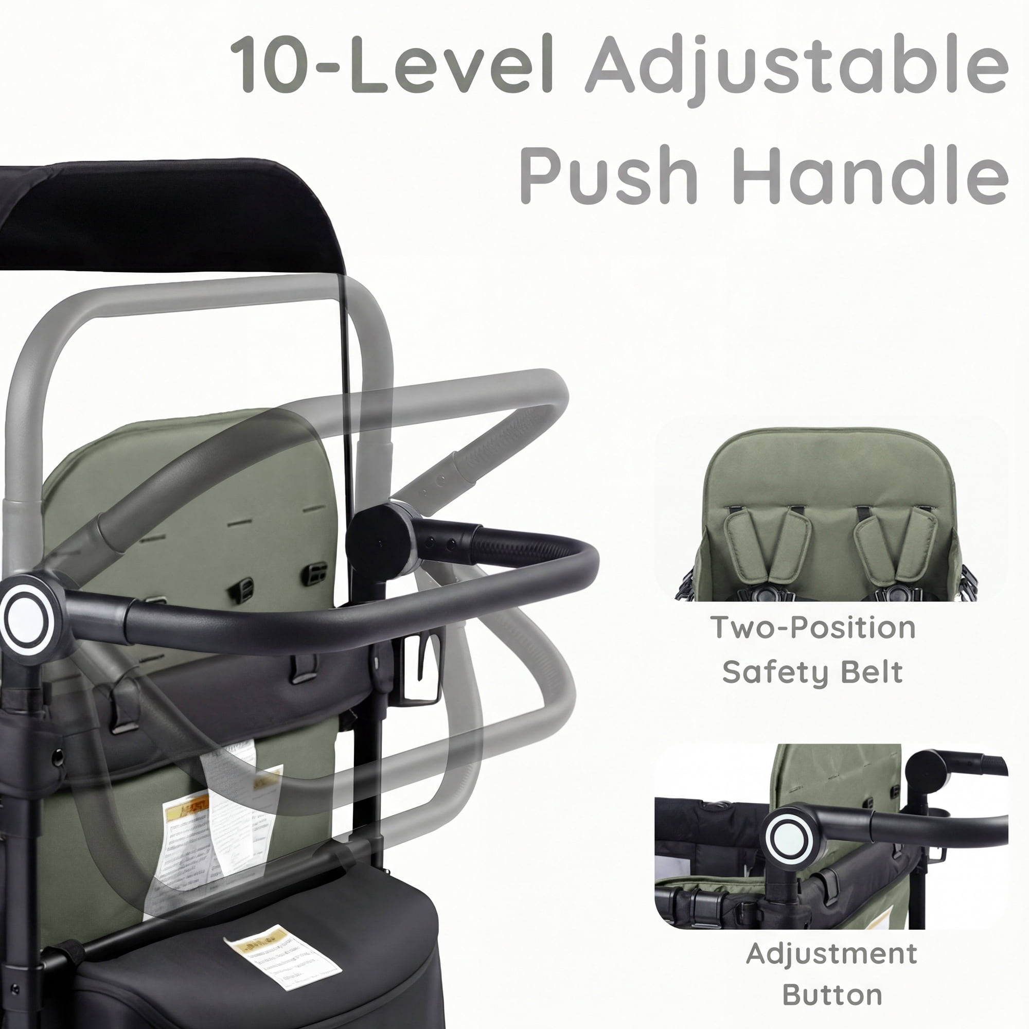 LINLUX Wagon Stroller for 4 Kids, Stroller Wagon 4 Seats w/Adjustable Handle, Detachable Tray, Green