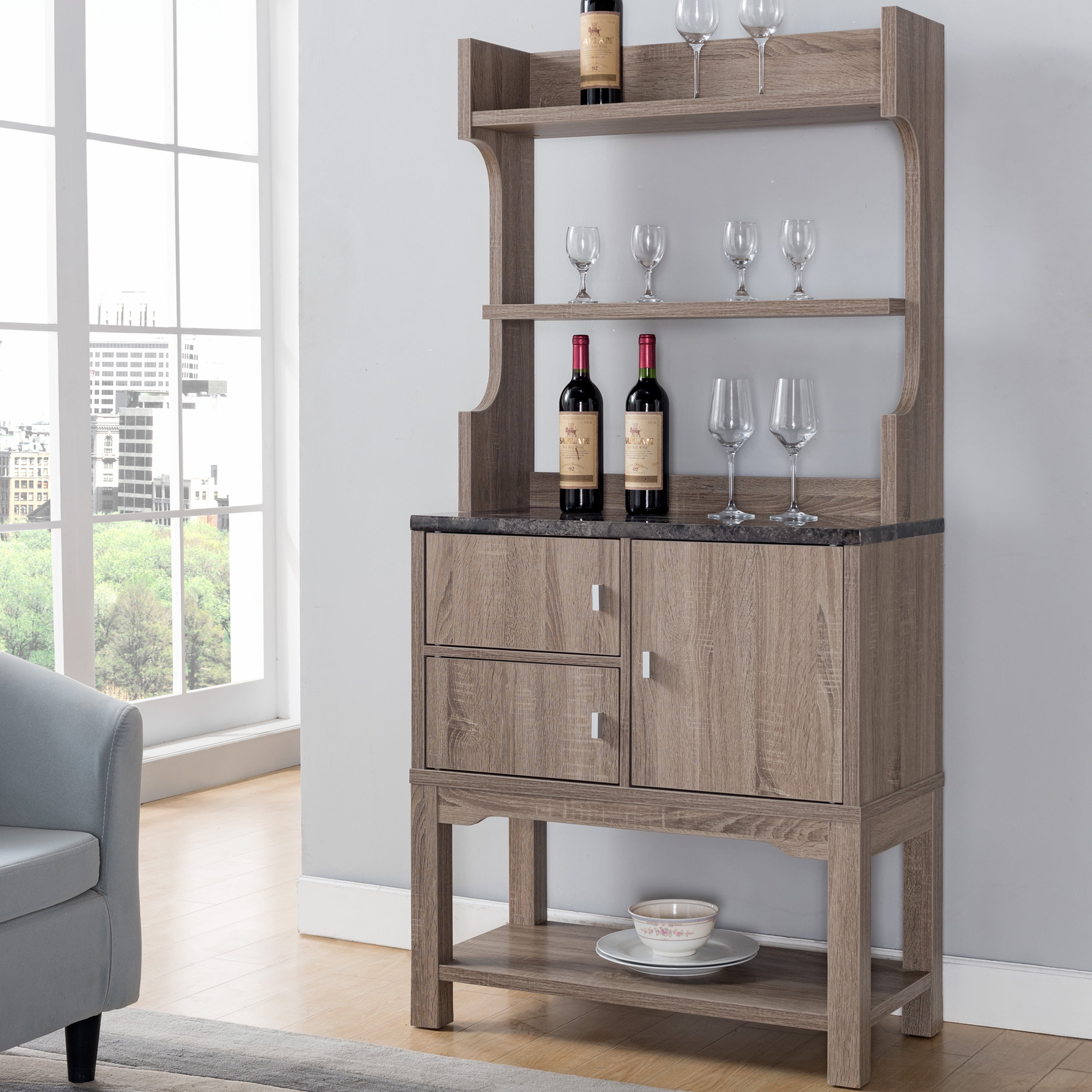 Furniture of America Doyle Modern MultiStorage Bakers Rack, Dark Taupe