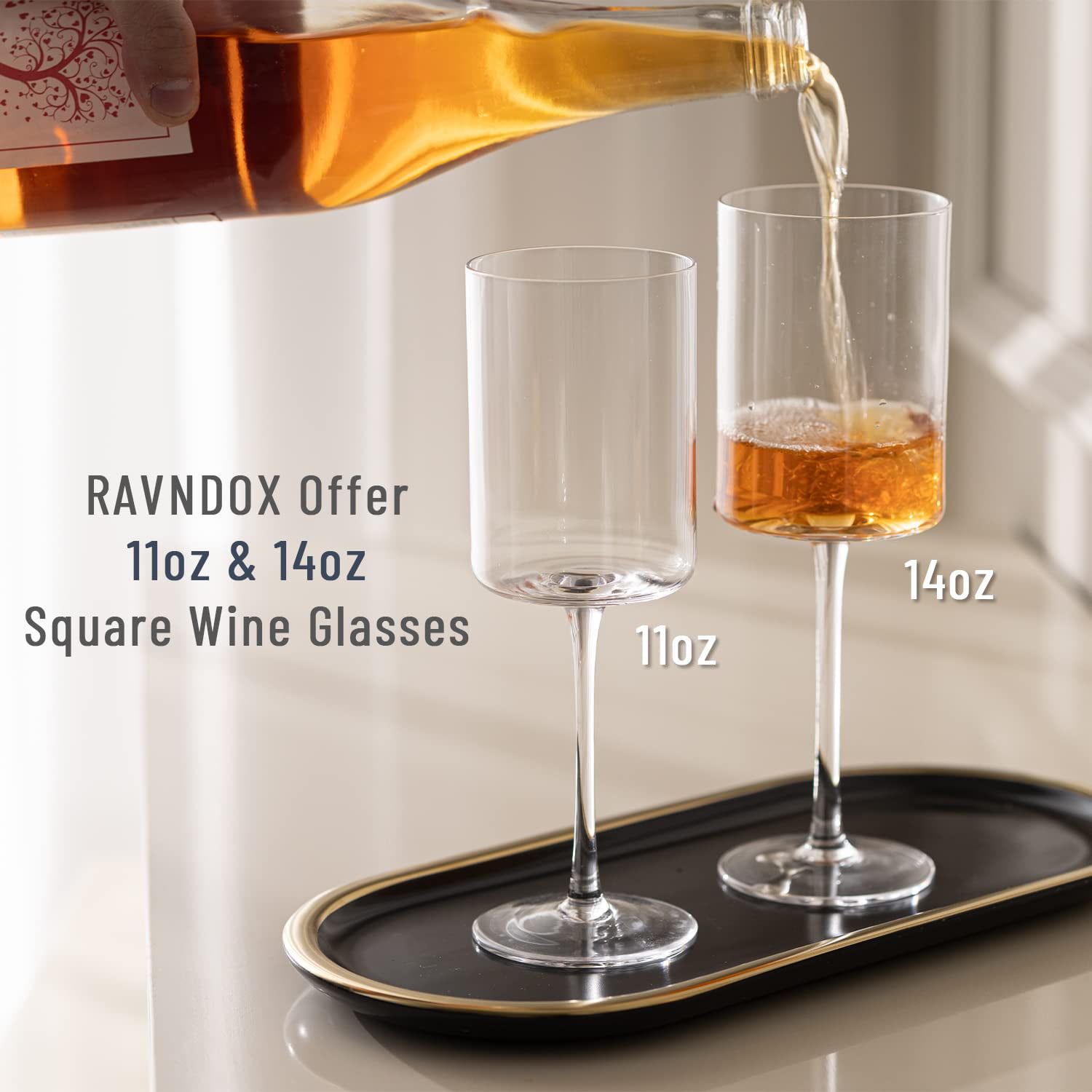 BENETI Large Square Wine Glass Set of 4-11 Oz