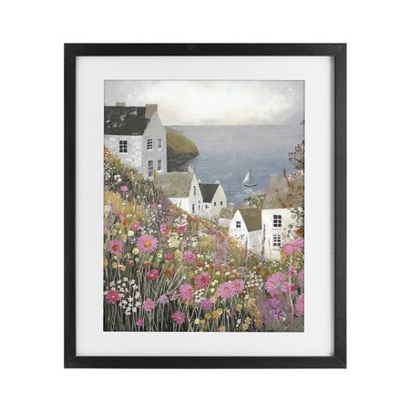 Stupell Industries Picturesque Village over Sea Black Framed Print Under Glass, design by Riley B