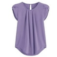 thumbnail image 3 of Giftesty Women's Chiffon Solid Color Short Sleeve Round Neck Casual Shirt Short Sleeve Blouse, 3 of 5