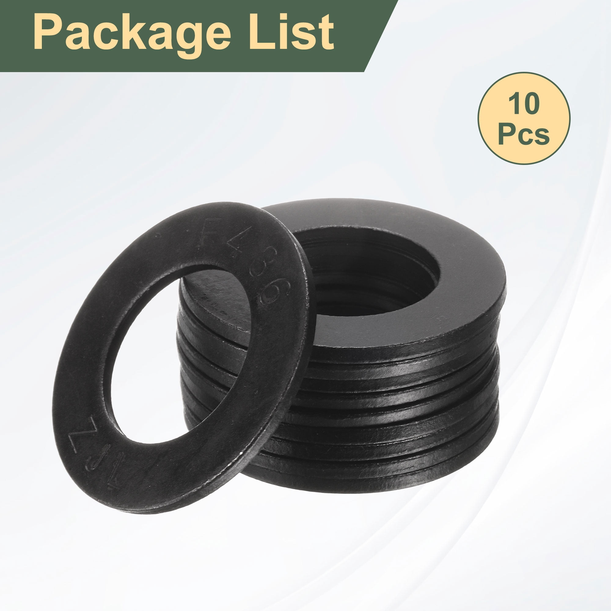 10 Pcs 1-1/4" Black Flat Washers, 62mm Outer Diameter, 45 Steel Metal Washer for Screws and Bolts