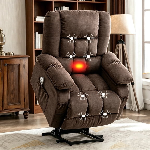 HYSpacerX Power Lift Recliner Chair with Massage, Heat, Lay Flat Assist Recliner with Side Pocket for Living Room,Brown