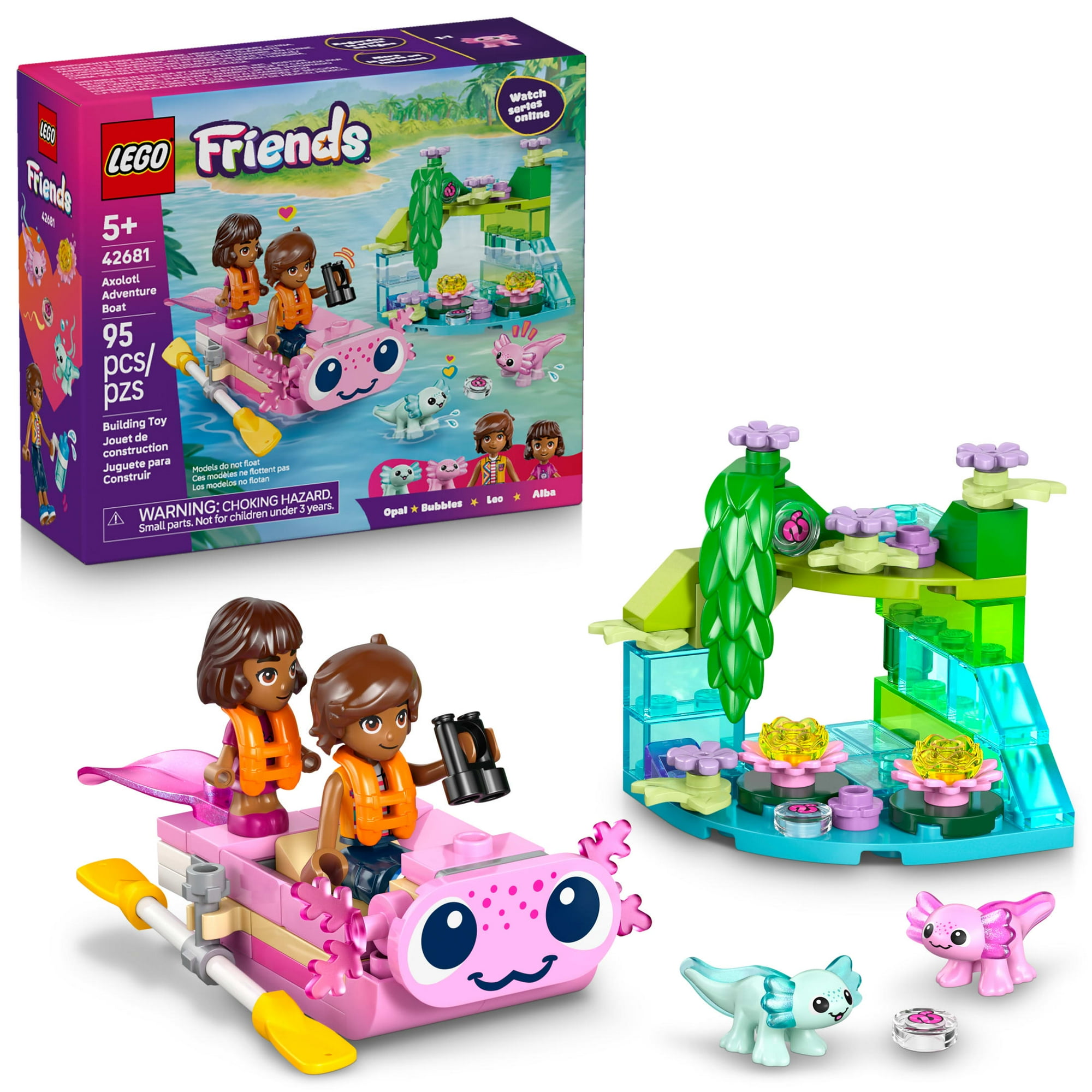 LEGO Friends Axolotl Adventure Boat Building Toy for Girls & Boys - Pretend Play Set for Kids, Ages 5+ - W/Leo Minidoll, Alba Microdoll, 2 Toy Pets, & Accessories - Gift Idea for Birthdays - 42681