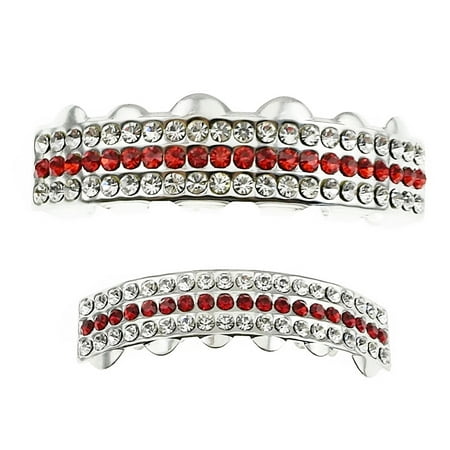 Grillz Set Red Line Three Row Upper Top And Bottom Teeth Hip Hop Grills