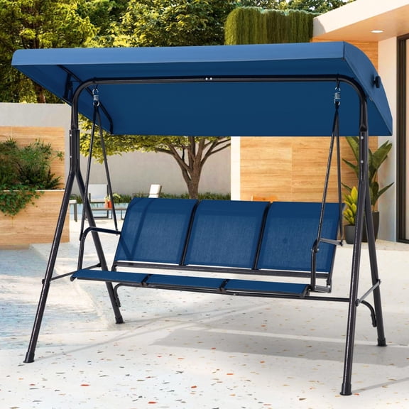 2 Seat Patio Swing, Outdoor Swing with Textilene Backrest,Outdoor Patio Swing with Adjustable Canopy for Backyard, Porch, Garden,Textilene Seat,(Blue)