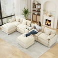 thumbnail image 5 of Wiilayok 145" Modular Sofa Set,Large Chenille U Shaped Sectional Sofa with Ottoman,Central Console,Cup Holder,6 Seater Deep Seat Couch for Living Room Furniture,Beige, 5 of 9