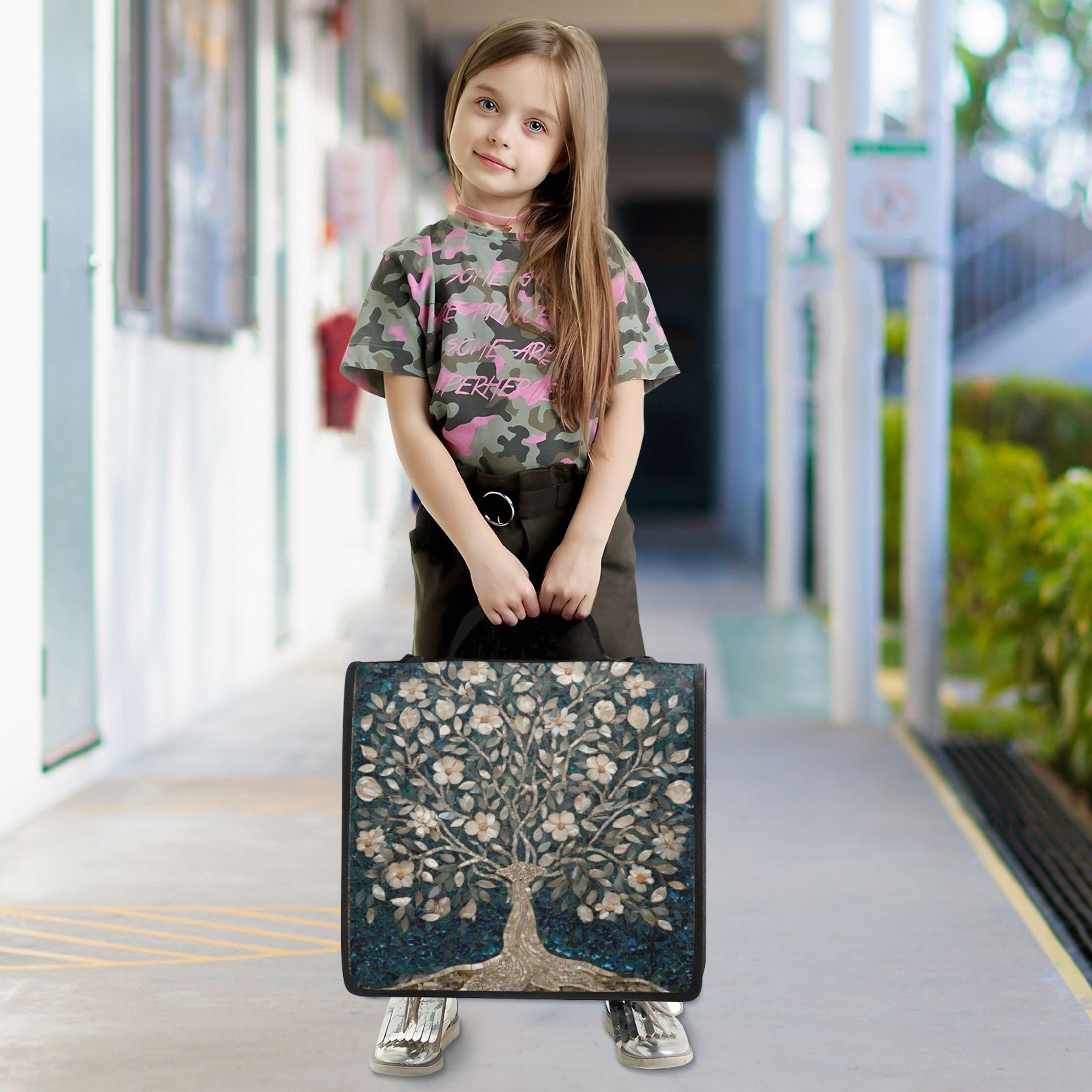Zipper Binder Tree Of Life 1.5 Inch Binder Folder Bag with Shoulder Strap and Handle