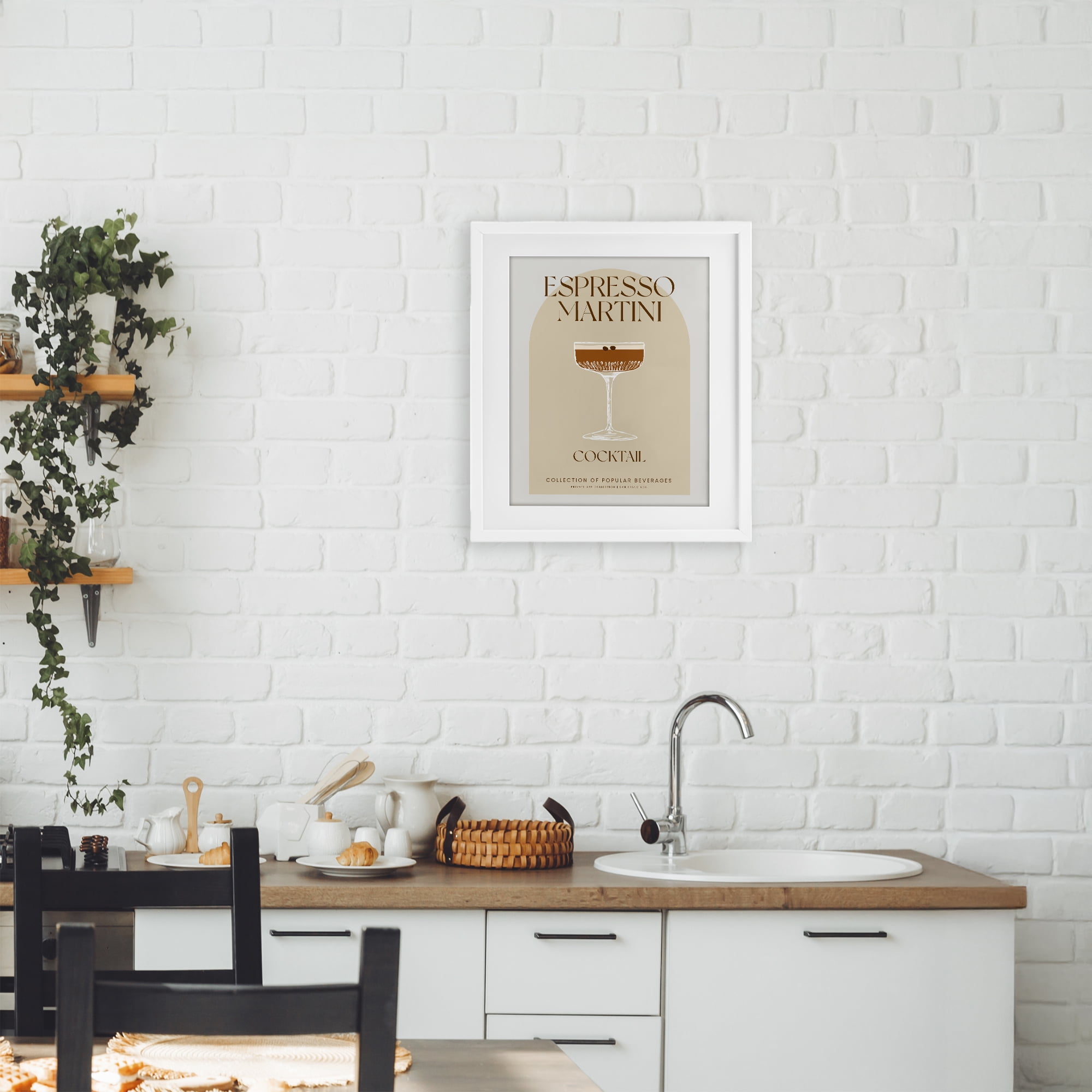 Stylish Retro Espresso Martini White Framed Print Under Glass, design by Lil' Rue