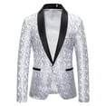 thumbnail image 2 of Yaoyar Men's Floral Jacquard Printed Suit Jacket One Button Slim Fit Blazer for Wedding, Prom, Dinner Gray S, 2 of 4