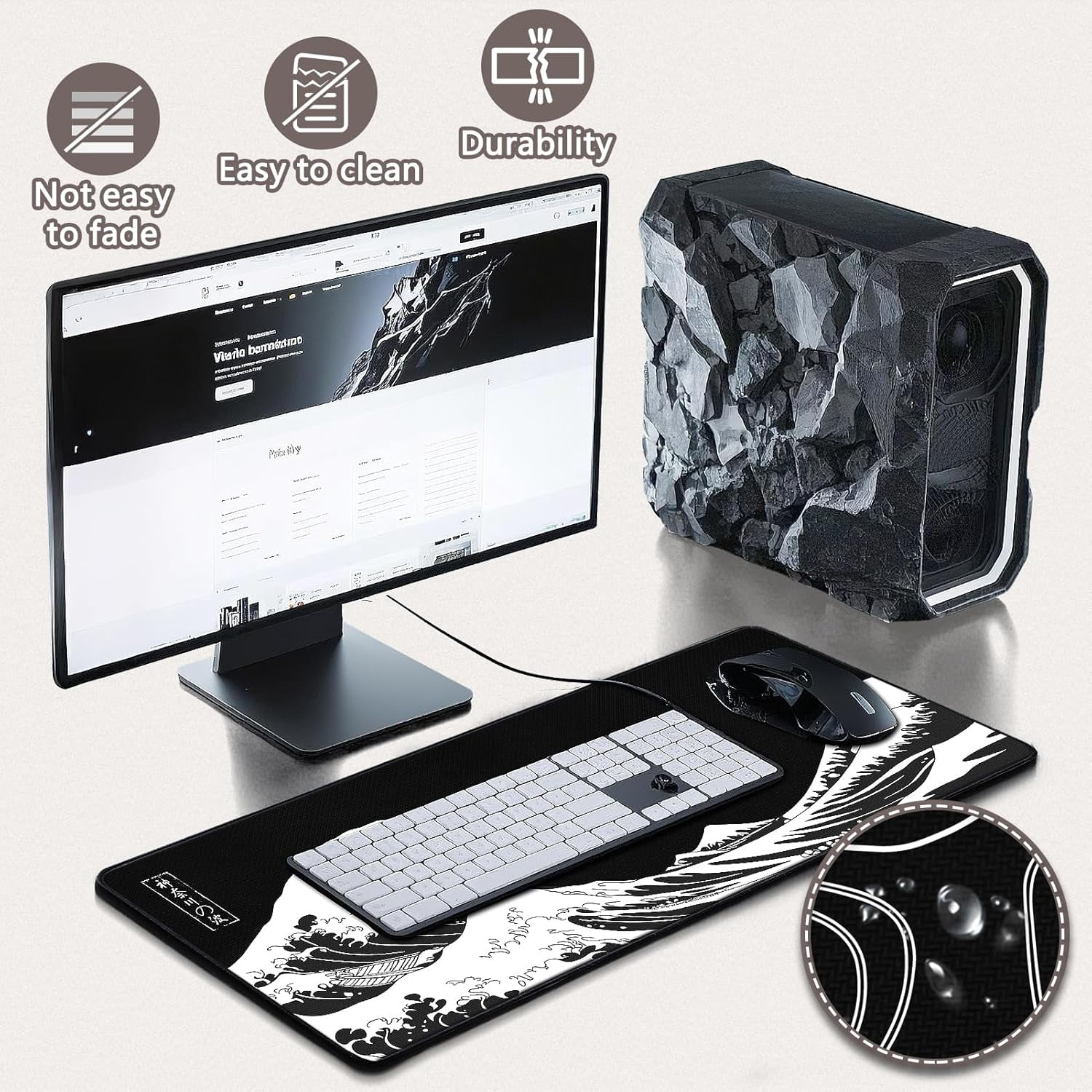 Mouse Pad Gaming - Desk Mat for Keyboard and Mouse - Kanagawa Large Mouse Pad for Desk, Japanese Sea Wave Mousepad (31.5 x 11.8inch) with Non-Slip Base, Desks Pad Mat for Game, Office and Home