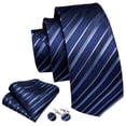 thumbnail image 3 of Set de corbatas Barry.Wang de seda con rayas, 150 cm, color azul, 3 of 7