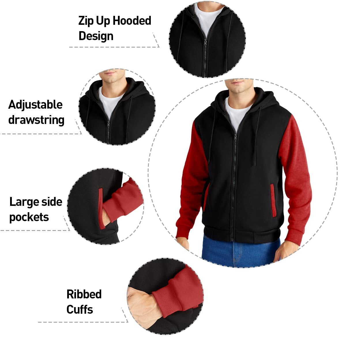 SPEEDRUN Full-Zip Hooded Sweatshirt for Men,up to Sizes 3XL