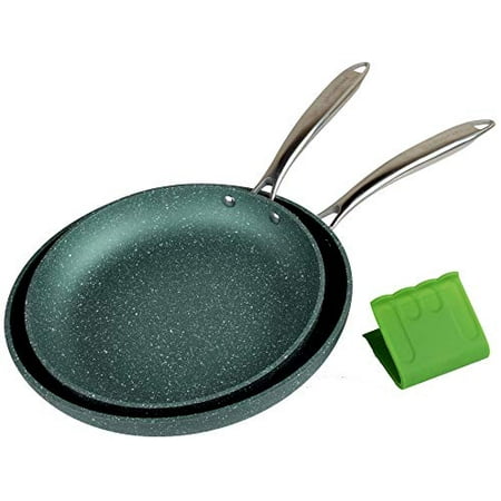 

WaxonWare Emerald Series Induction Nonstick Frying Pan Set PFOA Free Green 9.5 & 11 Inch Non Stick Skillets Metal Utensil Safe