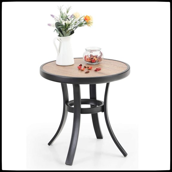SSyao Patio Round Side Table Outdoor & Indoor Small End Table Coffee Bistro Table