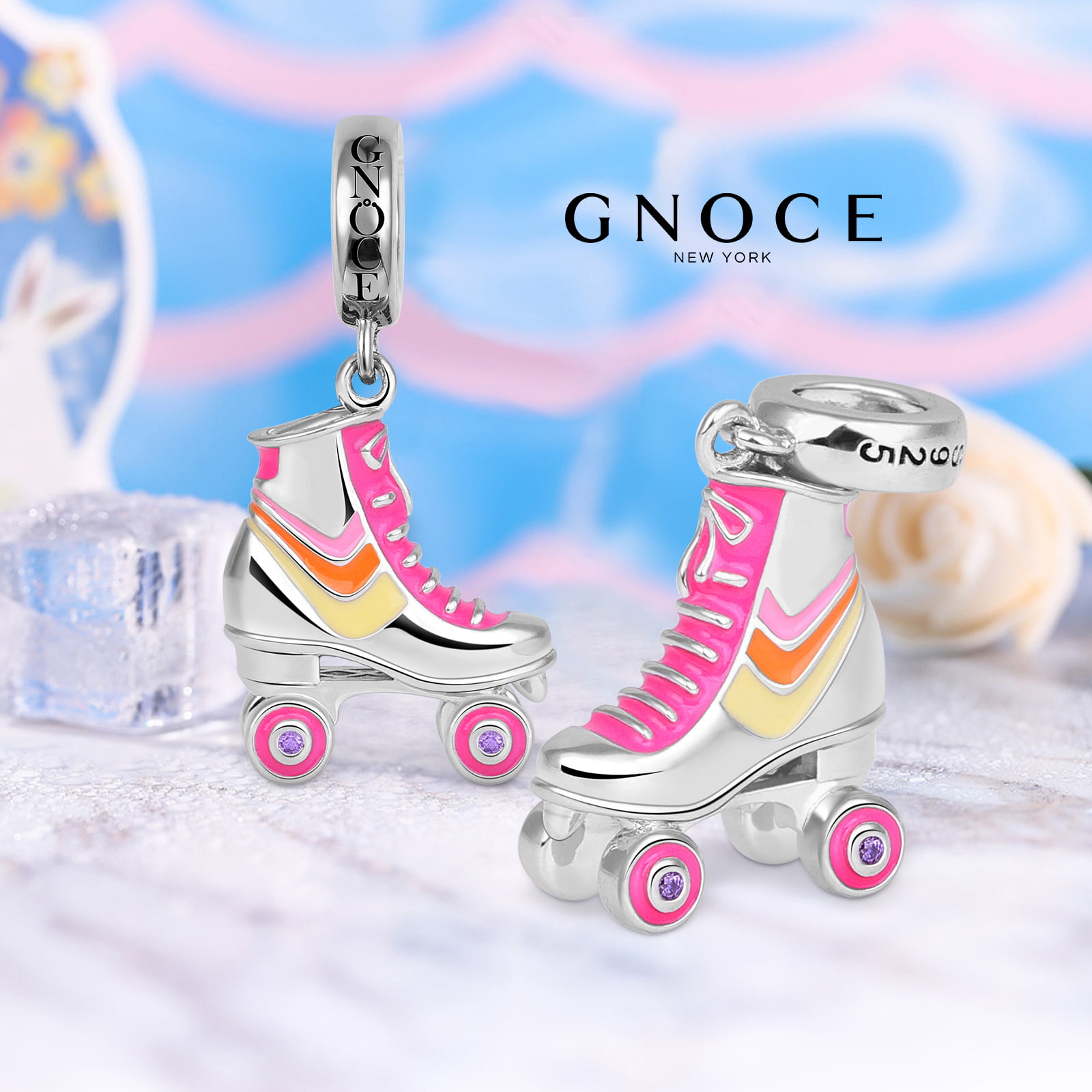 Rhinestones Sport Themed Roller Skate Floating Charms for Necklace