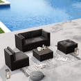 thumbnail image 2 of SOLAURA 5-Piece Outdoor Patio Furniture Sofa Set, Rattan Wicker Sectional Sofa with Ottoman, Glass Coffee Table & Cushions, Outdoor Conversation Set for Backyard, Garden, Porch, Grey, 2 of 9