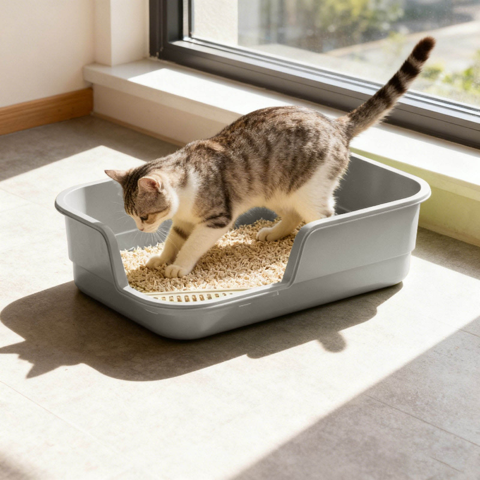 Extra Large Cat Litter Box Semi Enclosed High Edge Anti Scatter Durable Easy Clean Indoor Cats Multi Pet Households Tray