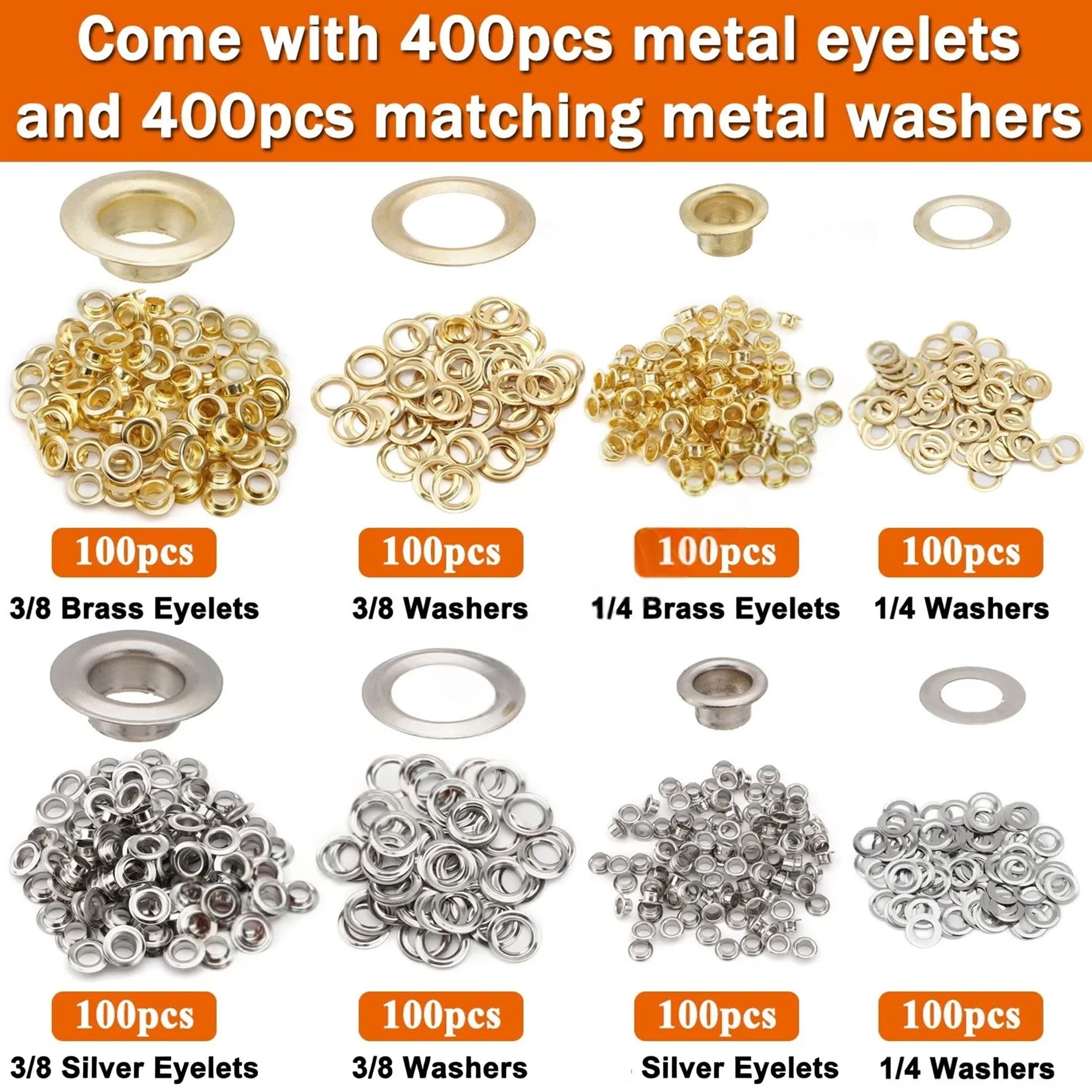 Grommet Tool Kit with Bag, 3/8 and 1/4 Tarp Grommet Kit with 200Pcs 10mm Grommets and 200Pcs 6mm Grommets, Grommets for Fabrics, Tarps, Vinyl and Banners