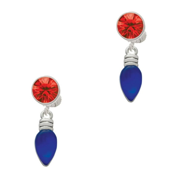 Delight Jewelry Silvertone Christmas Lights - Blue Resin Red Crystal Clip on Earrings