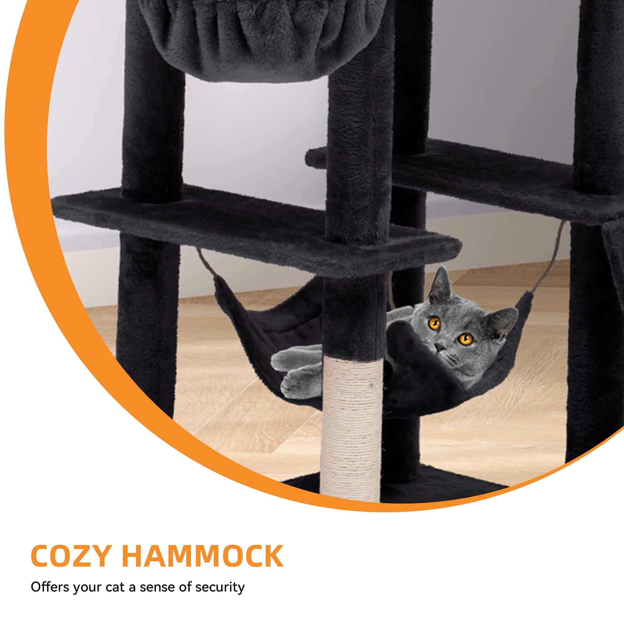 Uforic 75" Multi-Level Cat Tree with Scratching Posts, Caves & Hammock, Dark Gray