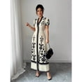 thumbnail image 4 of Apricot Women Slim-Fit Printed V-Neck Maxi Dress With Short Sleeves And Floral Embroidery, 4 of 7