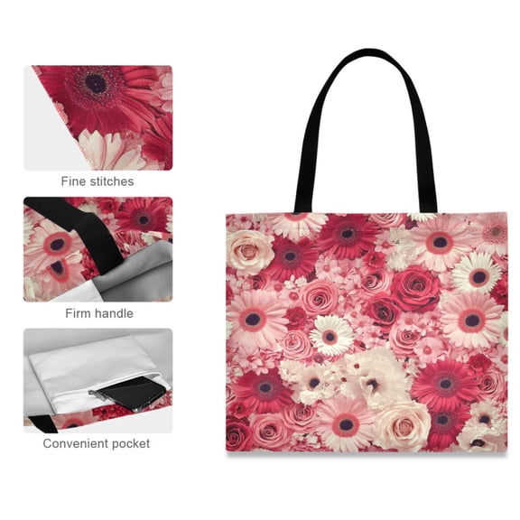 Canvas Tote Bag for Women Girls Design Print Red Pink Rose Tote