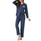 thumbnail image 2 of Conjuntos de pijamas para mujeres con encaje, blusa de manga larga con botones, ropa de dormir con pantalones de cintura elástica y bolsillos, M Azul Oscuro, 2 of 6