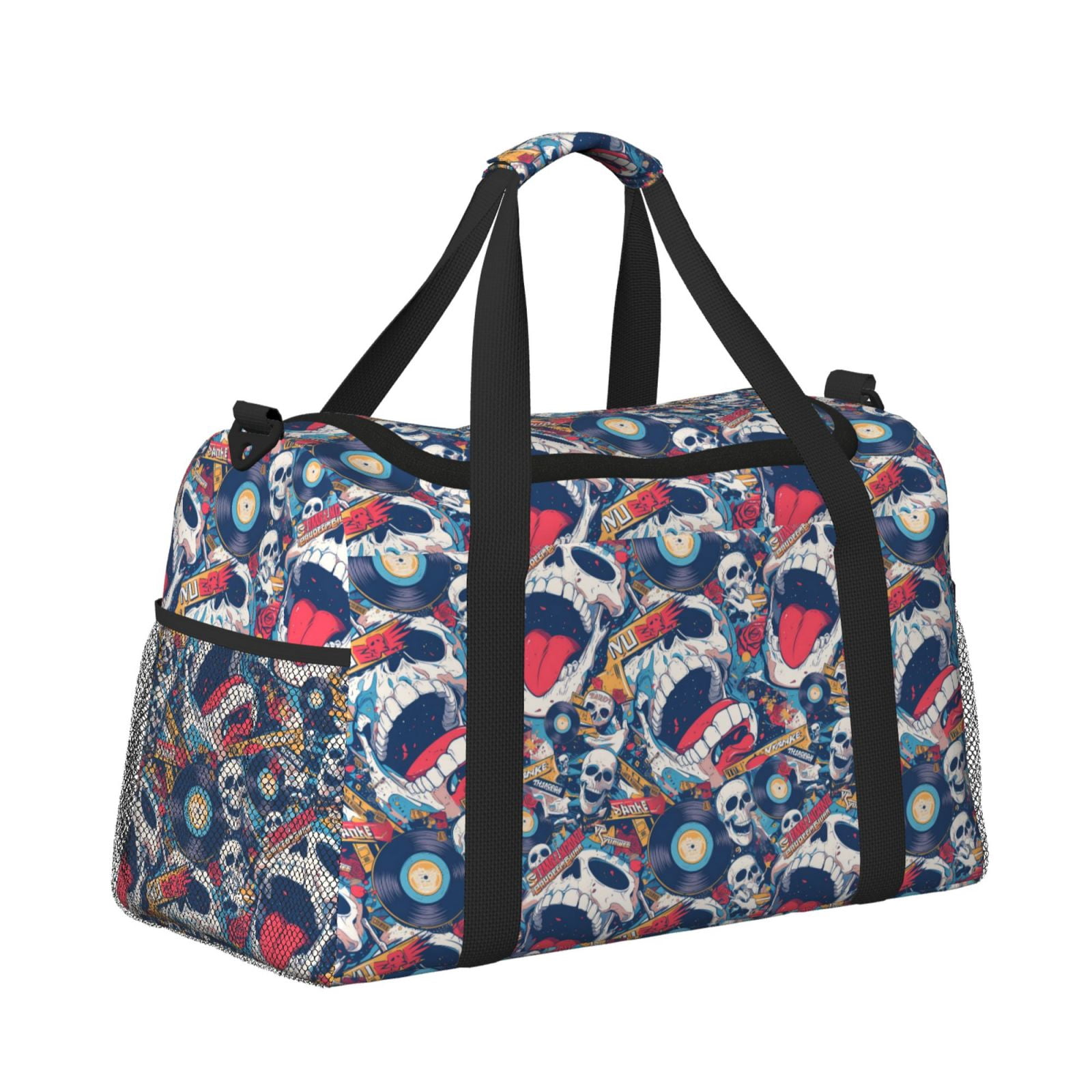 Fuzoiu cool rock Skull Print Travel Duffle Bag,Carry On Tote Bags,Duffel Bag,Sport Gym Bag, Hospital Bag for Labor and Delivery, Overnight Bag,Luggage Bag